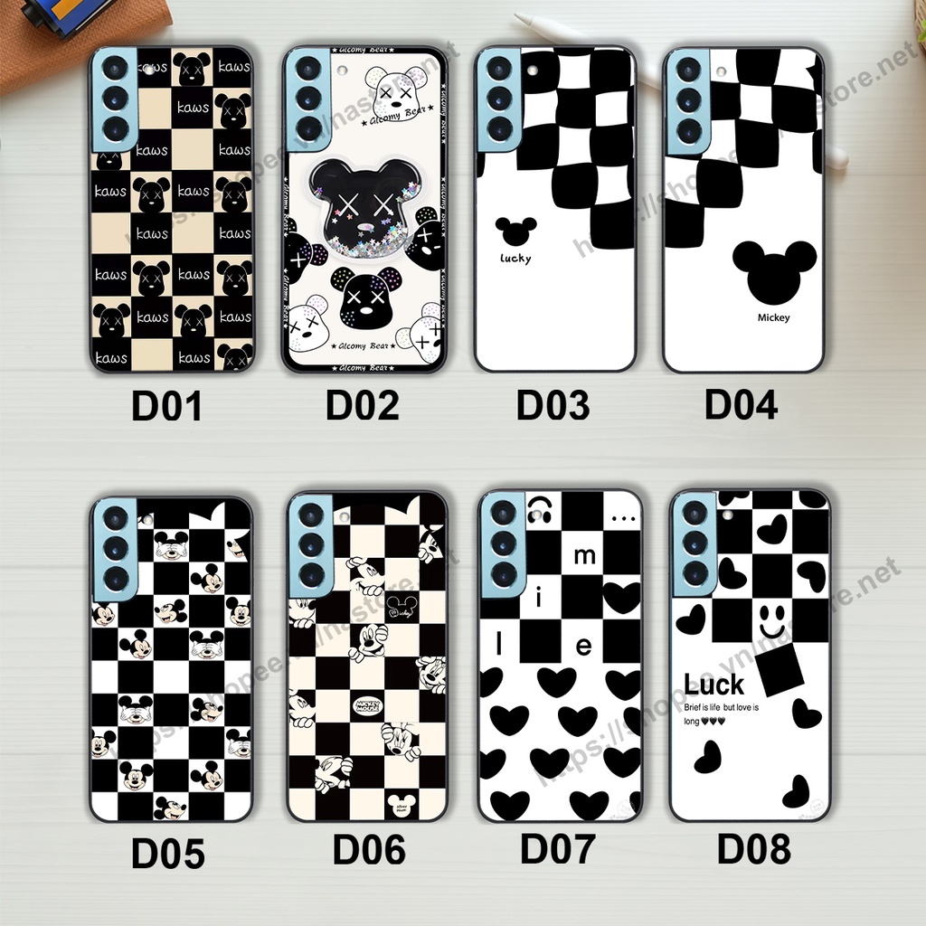 Ốp lưng Samsung S22 / S22 Plus / S22 Ultra / S22+ trái tim họa tiết caro, mikey họa tiết beabrick kaws cute