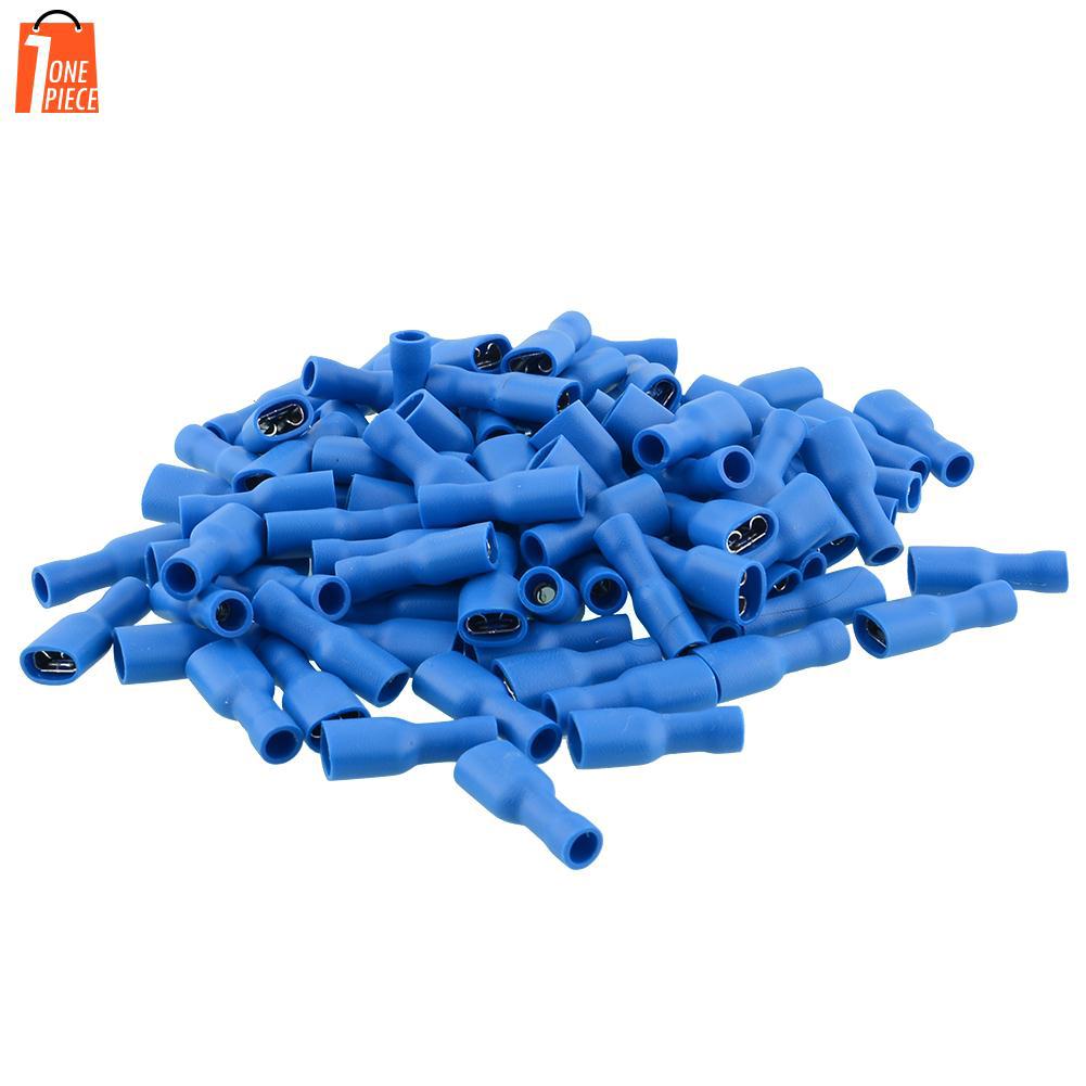 100x Blue Fully Spade Crimp Wire Cable Connectors Terminal Female 6.3mm