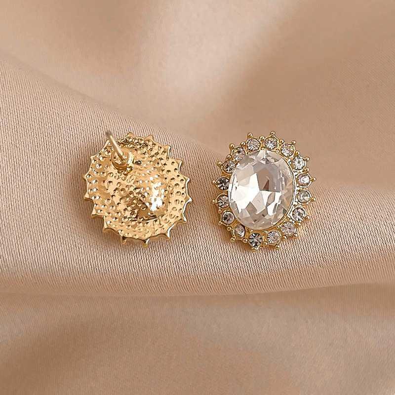 Bông Tai Bạc Hình Oval Đính Đá Zircon Lấp Lánh Sang Trọng Cho Nữ