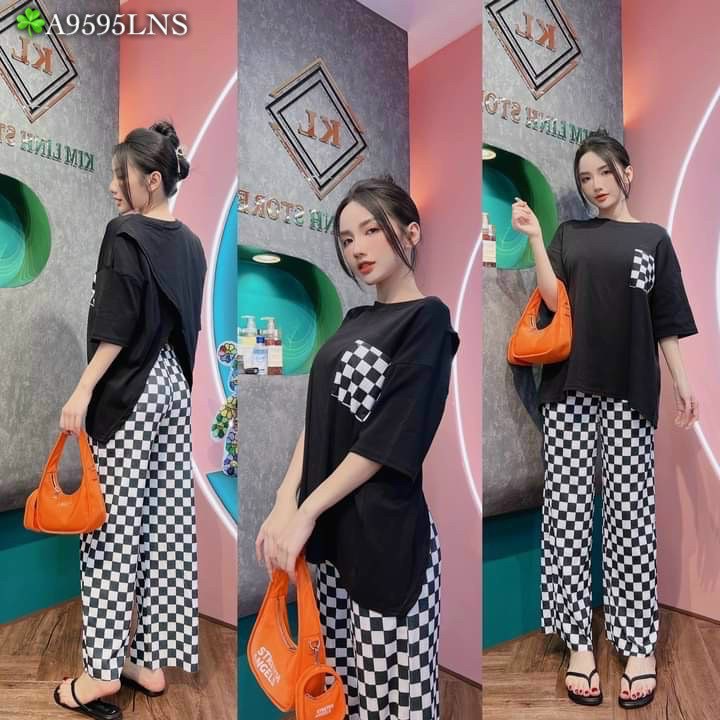 Set quần ống rộng nử cao cấp hàng bao đẹp thun cotton dưới 60 kg đồ bộ nử quần dài mặc ngủ ,đi chơi
