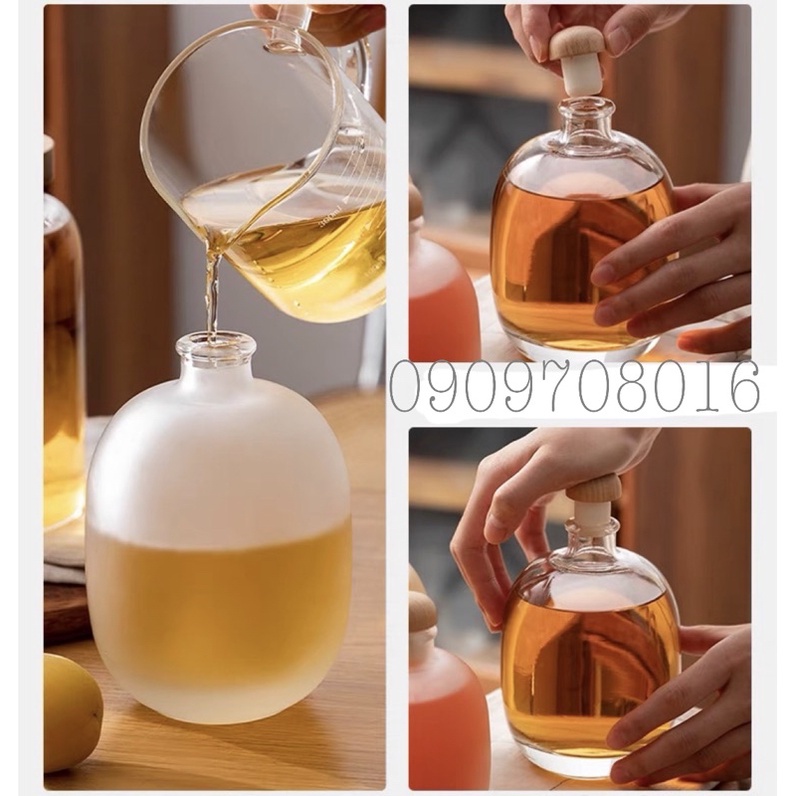 Chai Thủy Tinh Bình Thuỷ Tinh Tròn Nhám Mờ  Nắp Nút Gỗ Ép Cao Cấp 100ml 250ml 500ml