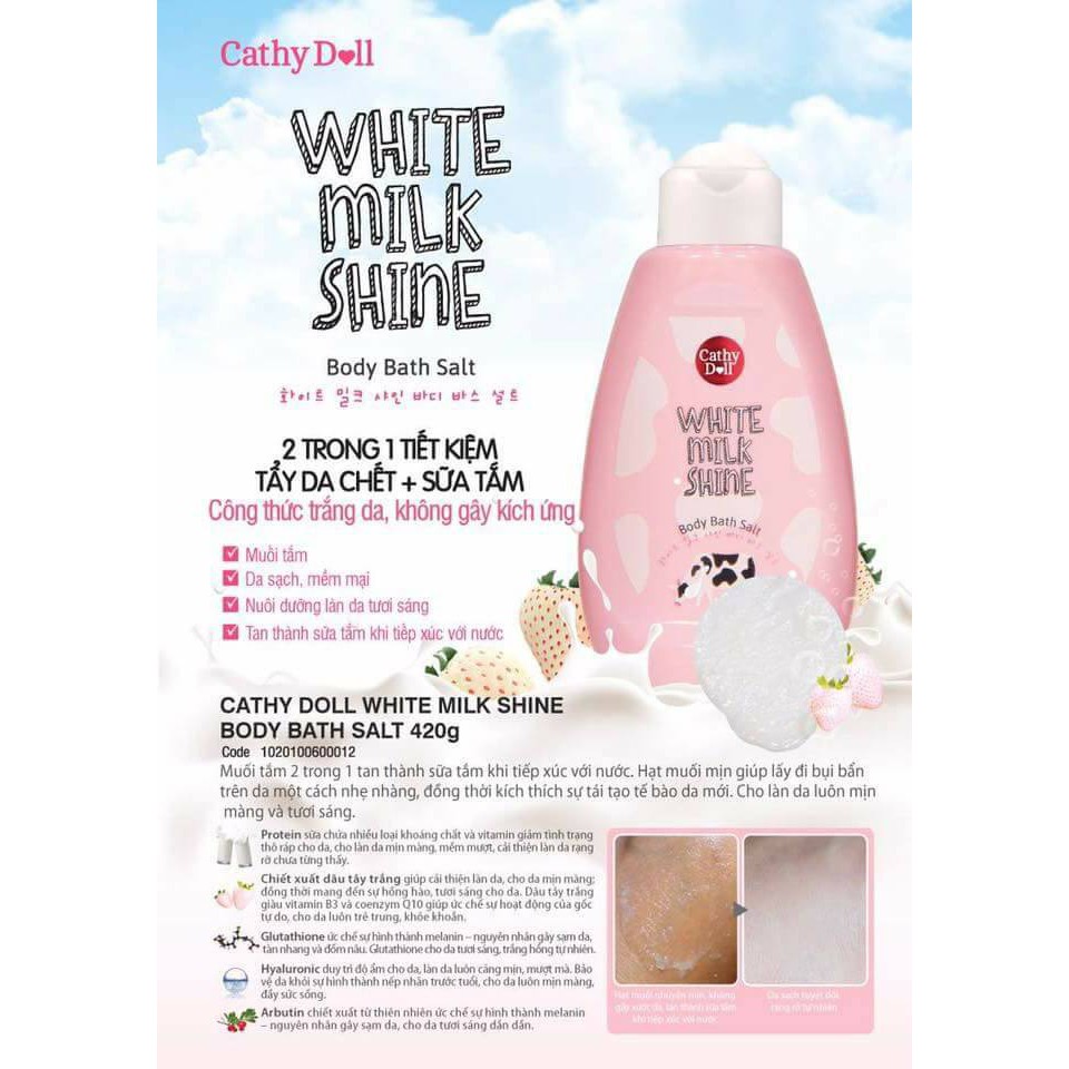 MUỐI TẮM TRẮNG MỀM DA CATHY DOLL WHITE MILK SHINE BODY BATH SALT.