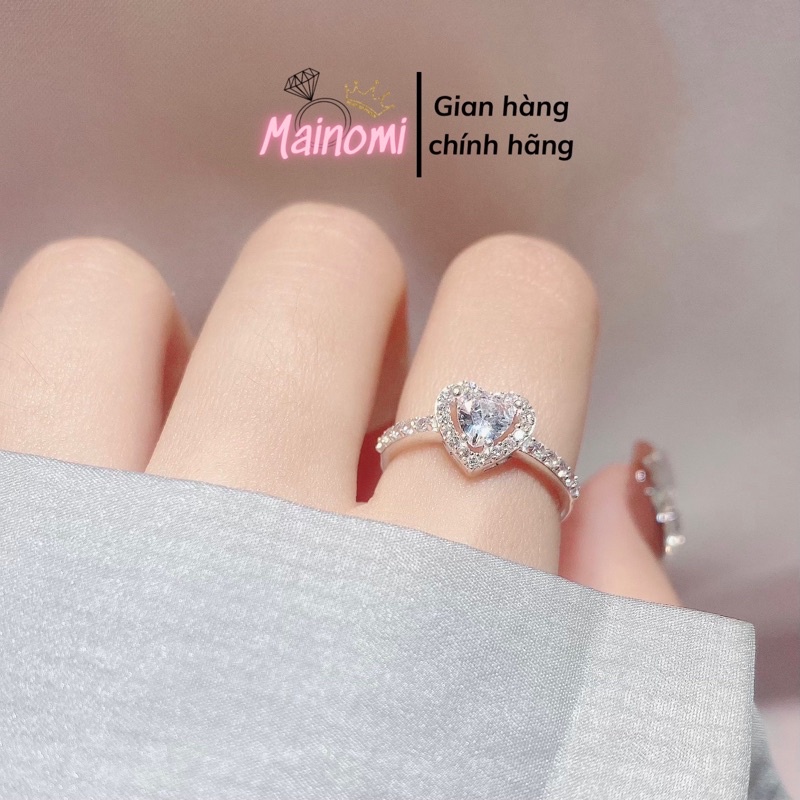 Nhẫn nữ bạc ta trái tim đính đá, Mã Hot đẹp không tì vết Mainomi Shop Bạc Xinh