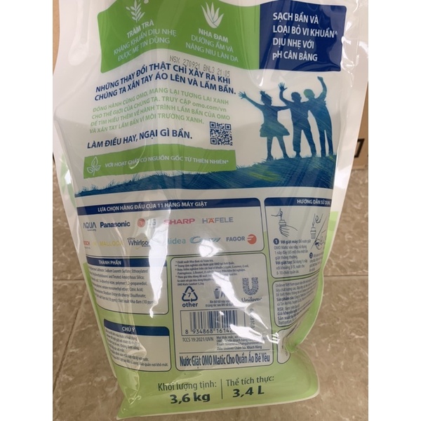 Nước Giặt OMO MATIC Dịu Nhẹ Cho Quần Áo Bé Yêu 3.6Kg
