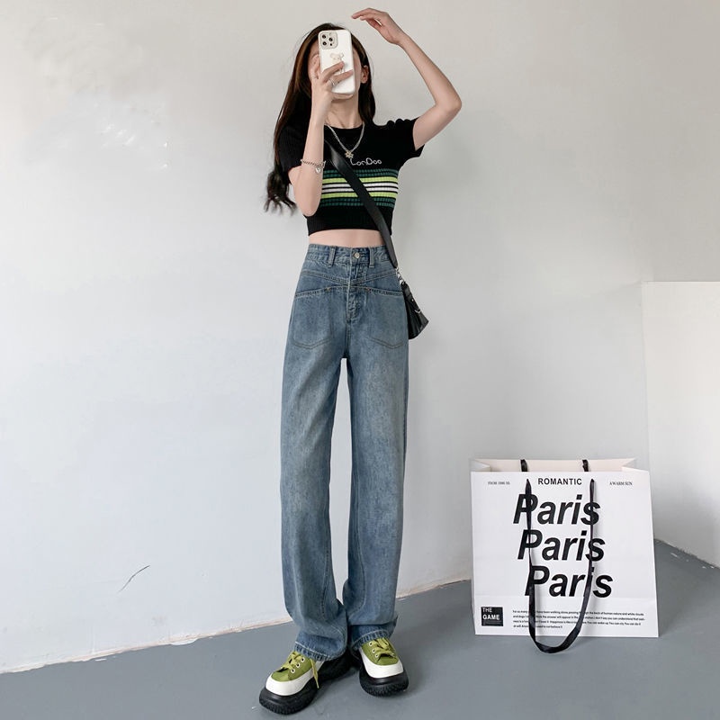 Quần Jean Dài Lưng Cao Dáng Rộng Vải Mỏng Thời Trang Mùa Hè 2022 Cho Nữ