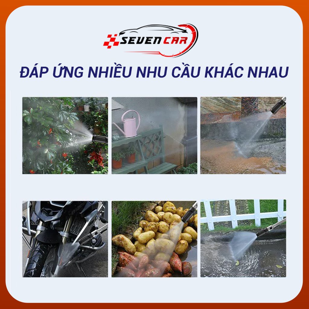 Máy rửa xe, máy phun nước cầm tay không dây áp lực cao 2 pin và 1 sạc công suốt lơn - dòng cao cấp- Seven.car
