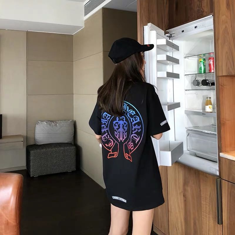 Áo thun tay ngắn cổ tròn in chữ CHROME HEARTS dành cho nam và nữ