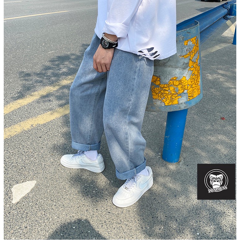 Quần jean baggy nam nữ ống suông rộng màu xanh sẫm 2021 824 | BigBuy360 - bigbuy360.vn