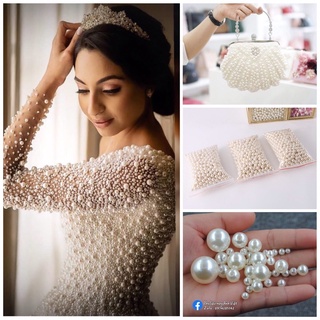 Hạt ngọc trai hạt bẹt  giả 3mm - 16mm dùng đính áo làm đồ trang sức ( gói 100g )