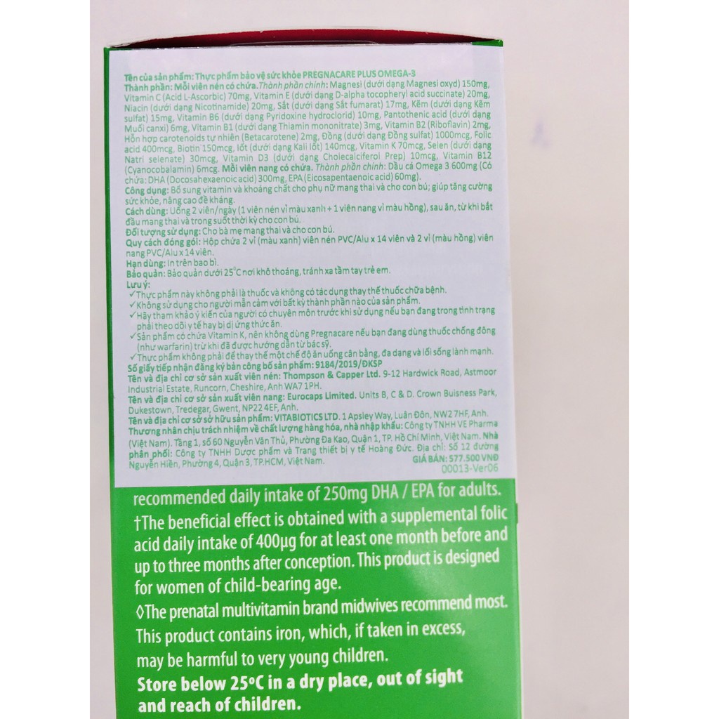 PREGNACARE PLUS OMEGA 3 - Bổ sung Vitamin và khoáng chất cho phụ nữ mang thai và cho con bú