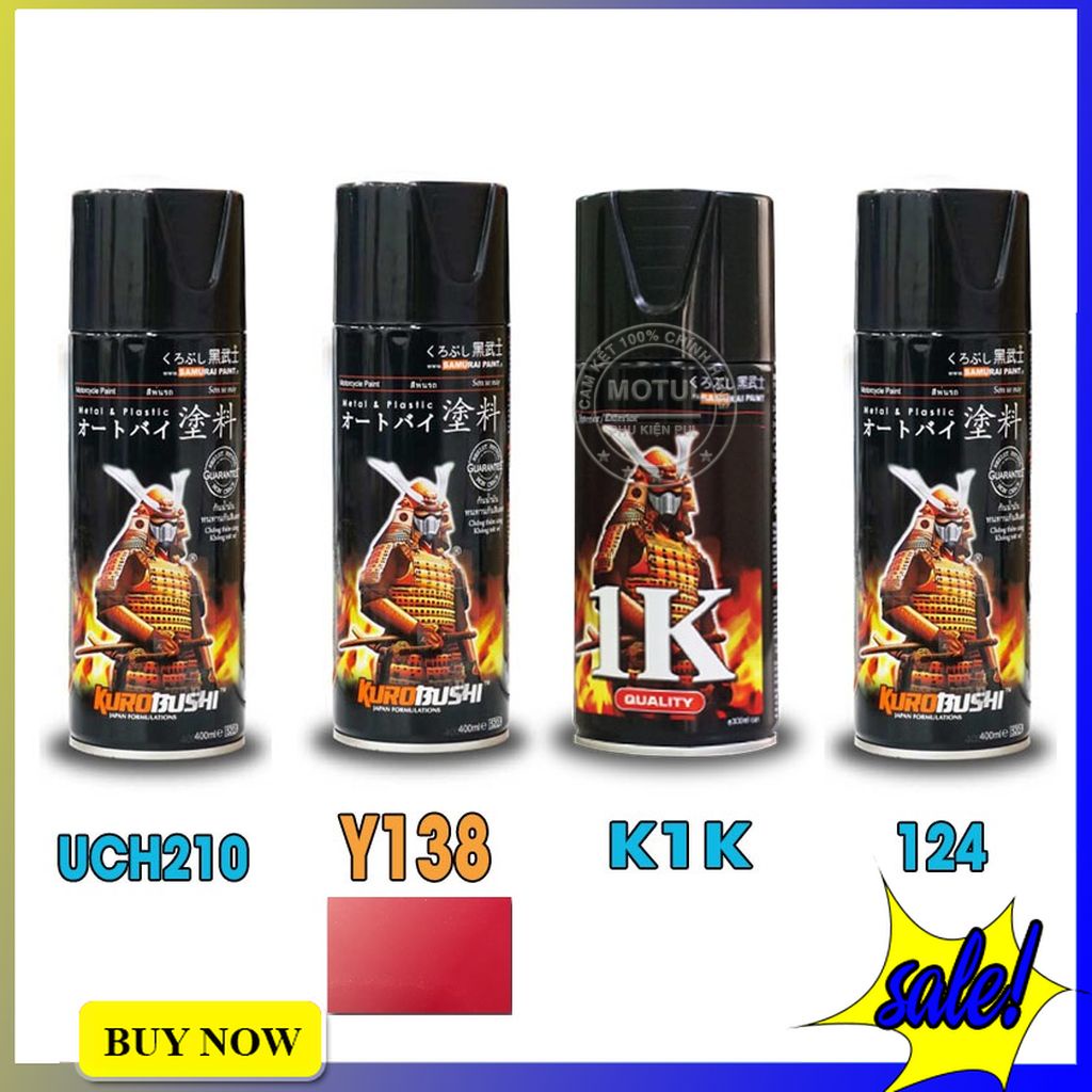 Combo 4 sơn xịt Samurai màu đỏ candy (gồm Y138 - UCH210 - 3/124 - K1K - Giấy nhám P800)