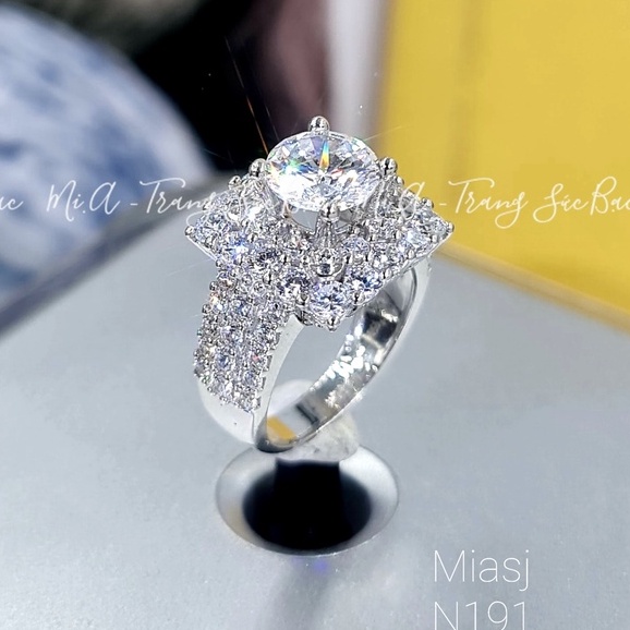 Nhẫn nữ bạc Ý S925 MiASJ mặt vuông đính đá pha lê cao cấp N191