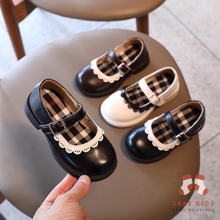 Giày bệt bé gái Giày búp bê siêu mềm chất da PU bền đẹp mũi phối viền xinh xắn quai dán phong cách Hàn Quốc M6608