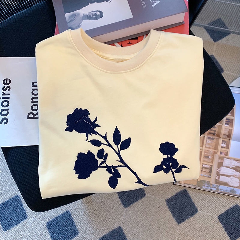 Áo Thun cotton Tay Ngắn Dáng Rộng In Hình Hoa Hồng Cổ Điển Thời Trang Mùa Hè Mới Dành Cho Nữ
