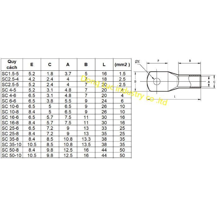 Đầu cos dây điện bít SC 50-8-10, đầu cốt đồng bấm dây điện 50mm2, cosse  nối bình acquy, dây hàn