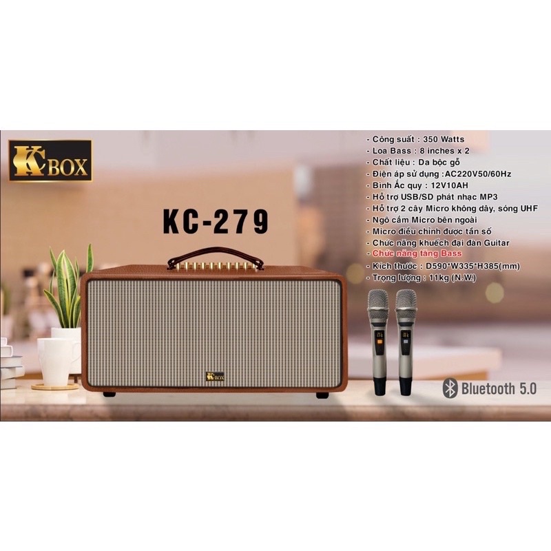 Loa Kcbox 279 bọc da nguyên con với thiết kế nhỏ gọn sang trọng tặng kèm 2 micro pro khi mua