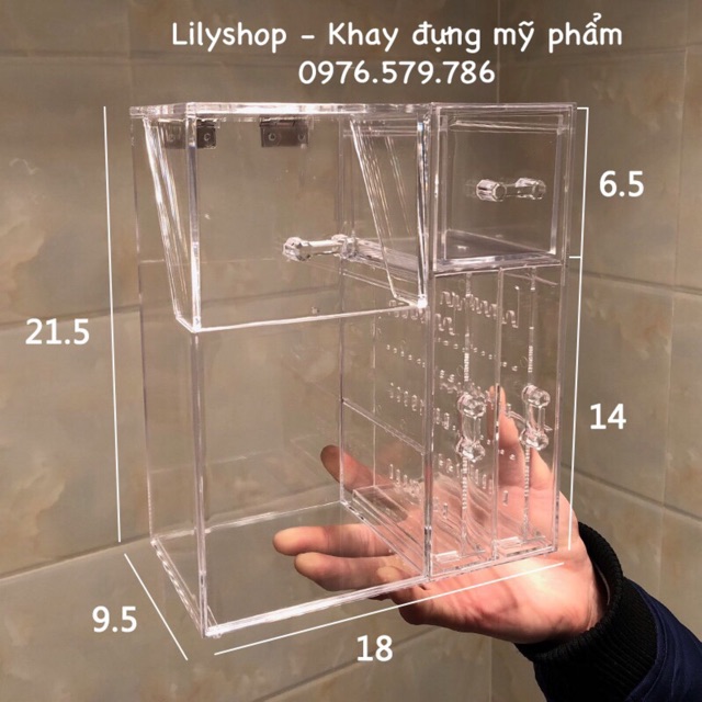 [ Có sẵn 🌺)Hộp Đựng Cọ Trang Điểm Size Lớn Kèm 3 Ngăn Nhỏ Đựng Bông Tăm Bông Tẩy Trang