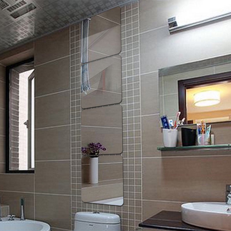 Set 6 miếng dán tường tráng gương hình vuông trang trí nội thất 15x15cm