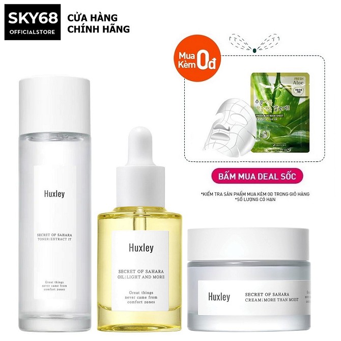 Bộ 3 Sản Phẩm Phục Hồi, Dưỡng Ẩm Da Huxley ( Toner Extract It 120ml + SR Light And More 30ml + Kem More Than Moist 50ml)