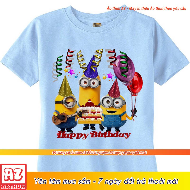 Áo thun trẻ em in hình Minion quà sinh nhật - 3 màu trắng vàng xanh M2635
