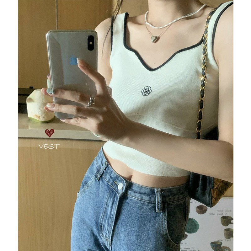 Áo ba lỗ croptop nữ thêu hoa chất liệu cotton co dãn mềm mát Minxu shop