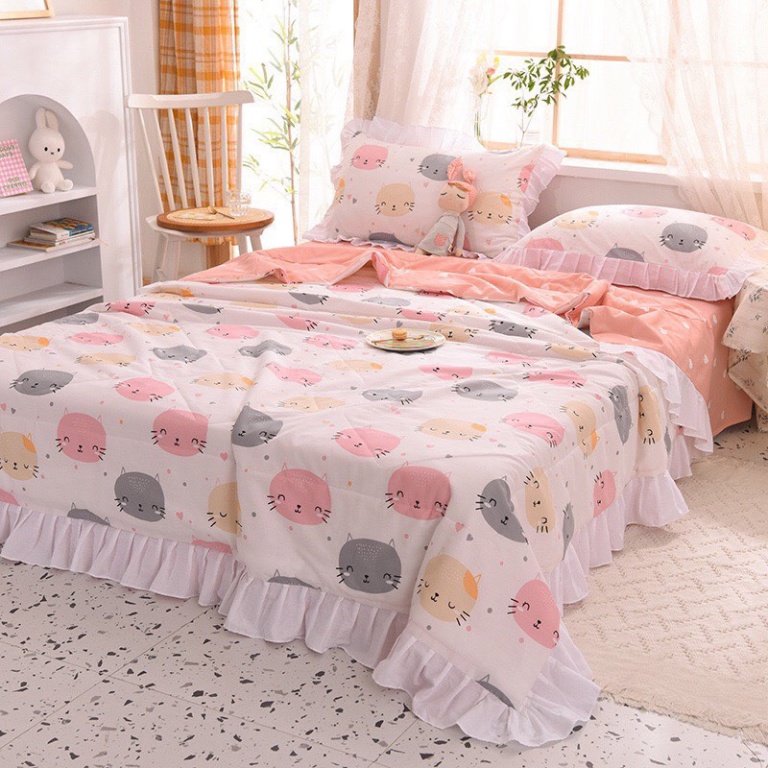 [LOẠI 1] Bộ Chăn Ga Gối Chăn Trần Cotton Bèo Siêu Xinh, Chất Mềm Mát Sẵn Hàng Đủ Kích Thước Giá rẻ
