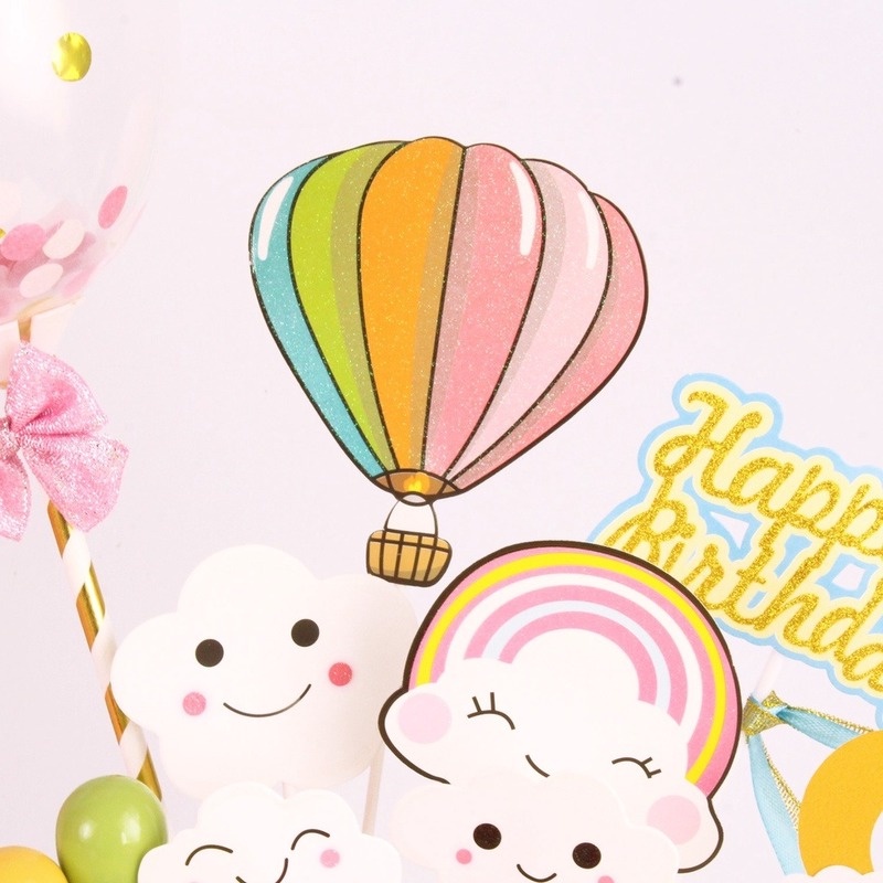 1 Bộ Phụ Kiện Trang Trí Bánh Kem Hình Đám Mây Và Khinh Khí Cầu