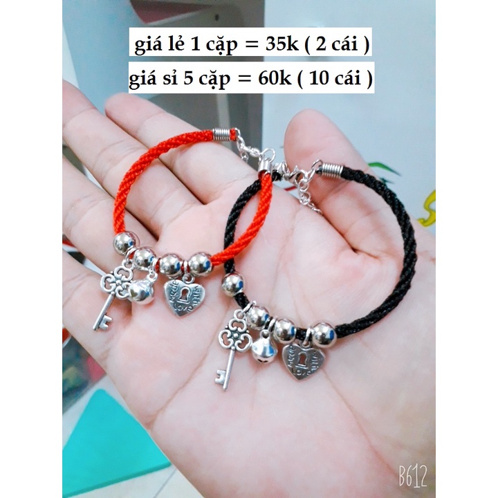 Sỉ 1 set 10 vòng tay cặp đôi chìa khóa ổ khóa và chuông 8mm