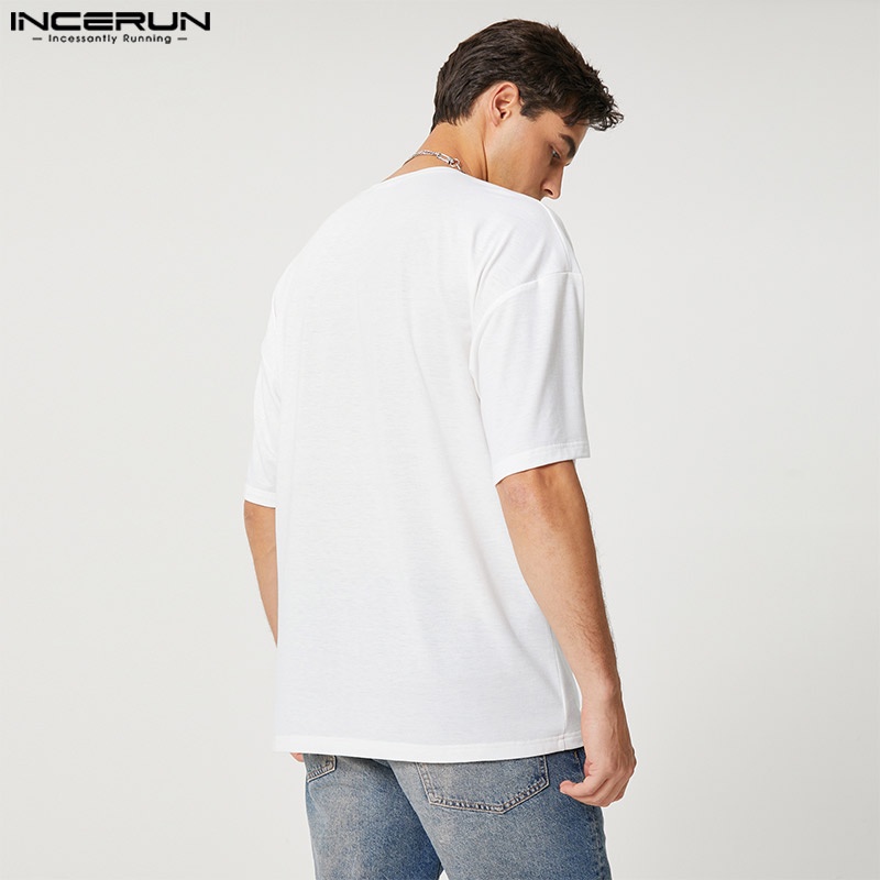 Áo thun INCERUN ngắn tay phối tua rua nhiều màu sắc phong cách dân tộc cho nam