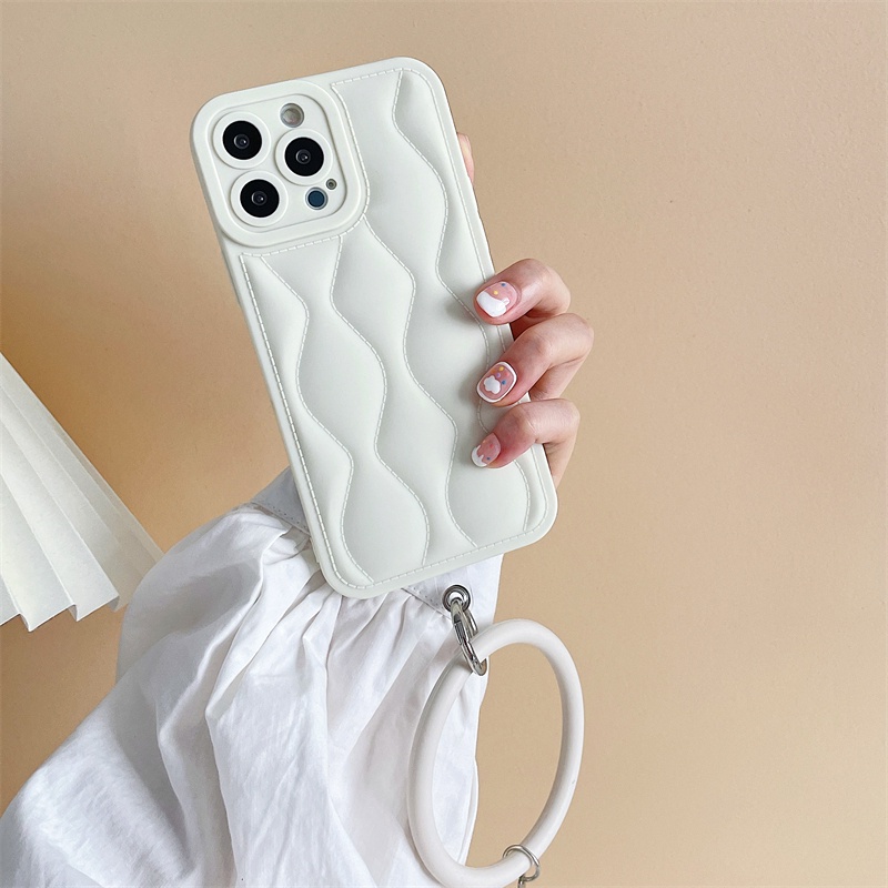 Ốp Điện Thoại Silicon Có Túi Khí Chống Sốc Họa Tiết Kẻ Sọc Kèm Dây Đeo Trái Tim Cho iPhone 11 12 13 Pro Max