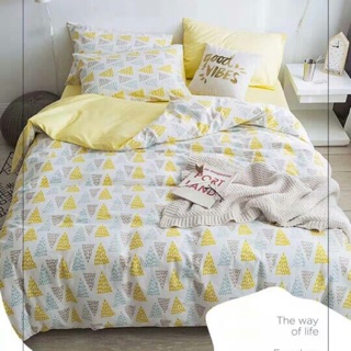 Bộ chăn ga gối cotton living cao cấp hoạ tiết vàng