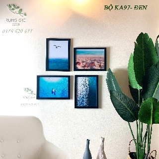 Khung tranh treo tường trang trí bộ 4 khung và ảnh i hình cỡ 21x30cm, ảnh thật.