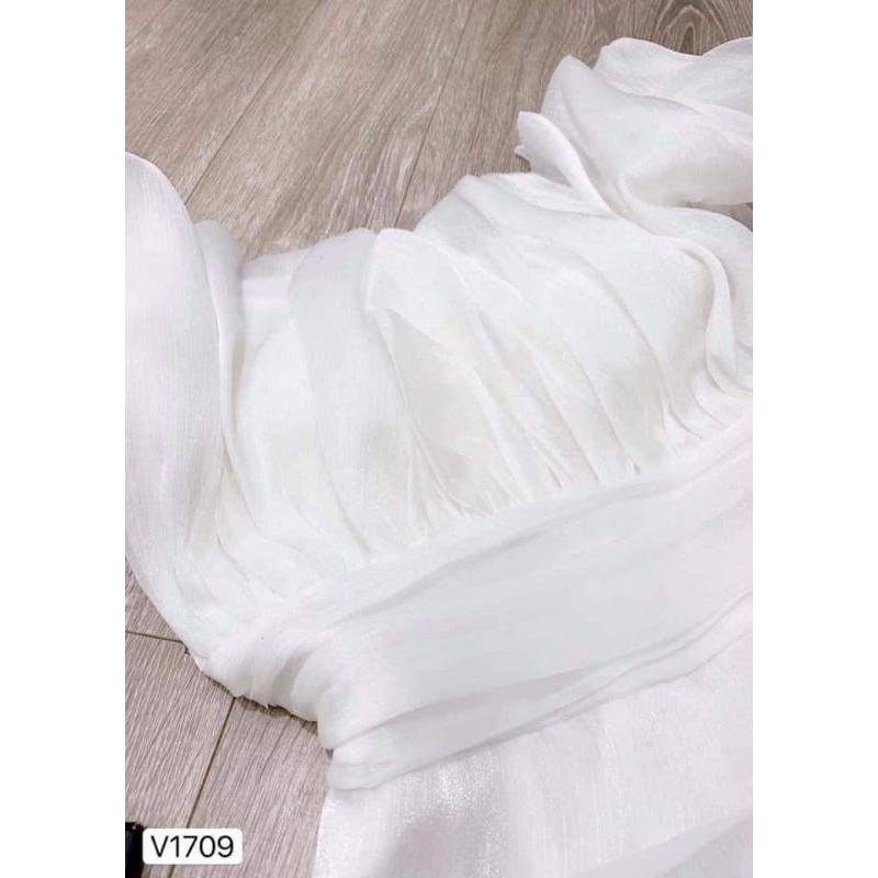 [VÁY ĐI TIỆC CAO CẤP] Váy trắng trễ vai bèo xếp ly tiểu thư - đầm thiết kế cao cấp | BigBuy360 - bigbuy360.vn