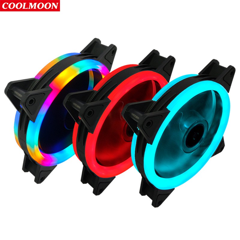 Quạt Tản Nhiệt cho Case - Fan case led RBG Rainbow 12cm - Coolmoon - Kèm ốc gắn fan