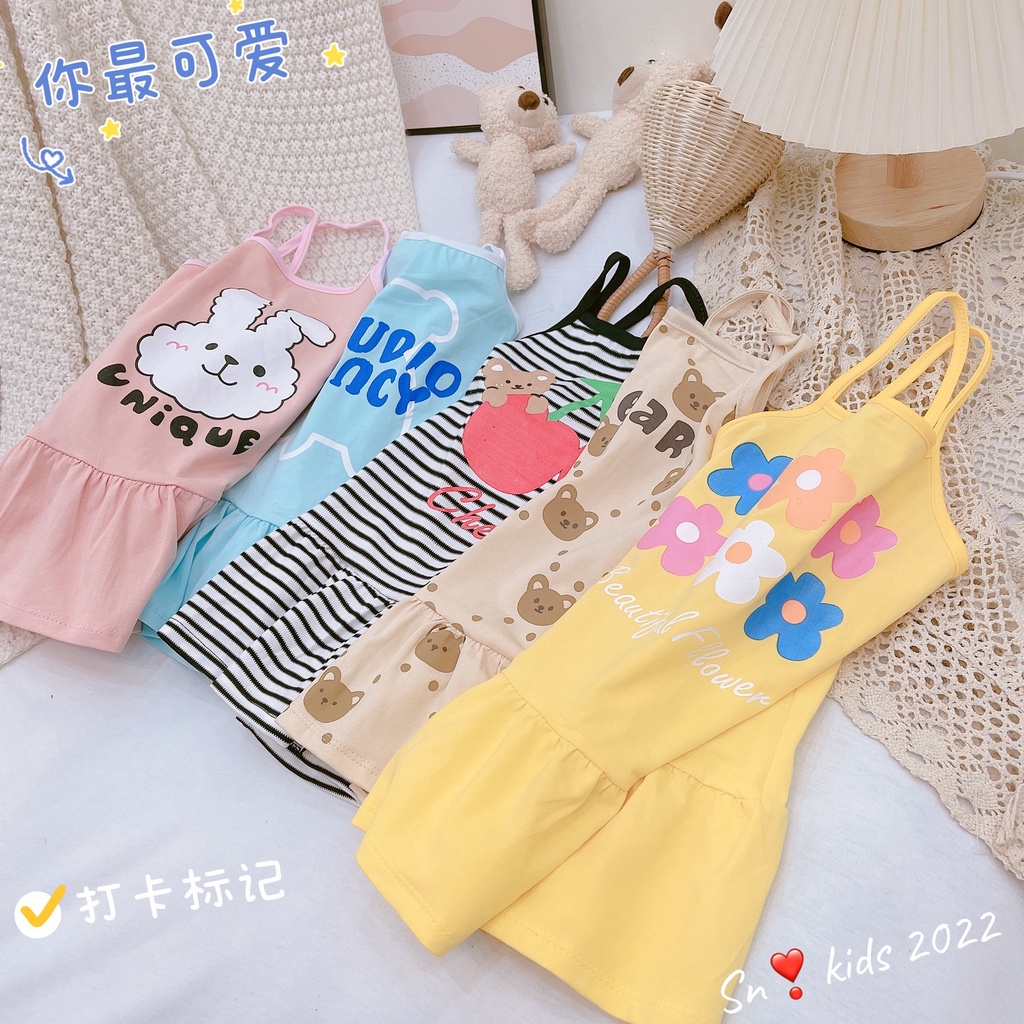 Váy hai dây hình đáng yêu cho bé gái, váy hai dây cotton mềm mát cho bé gái