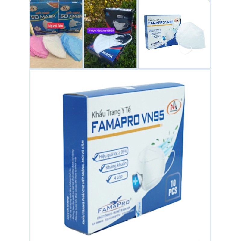 Khẩu trang y tế 4 lớp kháng khuẩn Famapro VN95 màu trắng (10 cái /hộp )