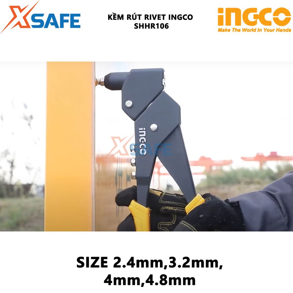 Kềm rút rivet 360° INGCO SHHR106 Kềm bấm rivet kích thước 10.5 inch, dùng rút, gỡ bỏ đinh trong sửa chữa, lắp ráp