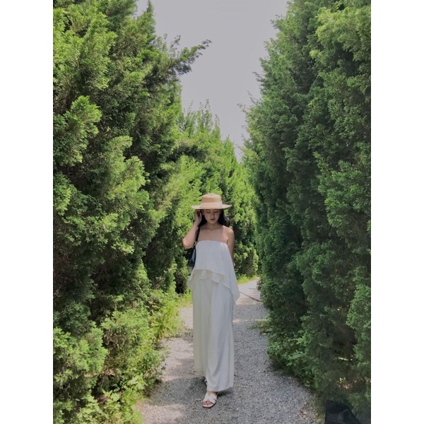 Jumpsuit Cúp Ngực Đi Biển Chất Lụa Mango Mềm Không Nhăn, Jumpsuit Trắng Dài Phối Dây Thắt Nơ Sang Chảnh