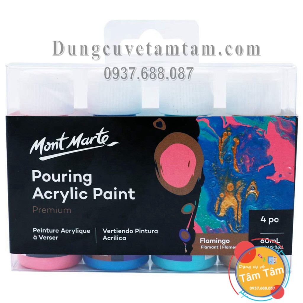 Bộ màu đổ/ màu chảy Mont Marte Premium Pouring Acrylic Paint set 4 chai 60ml-Flamingo-PMPP4204 - [Dụng cụ vẽ tâm tâm]