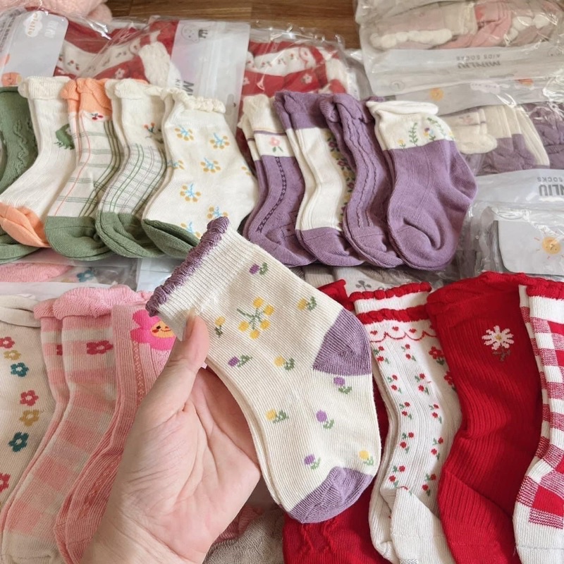 Tất Hàn Quốc cho bé gái 0-3 tuổi chất liệu cotton  xinh xắn cho bé gái