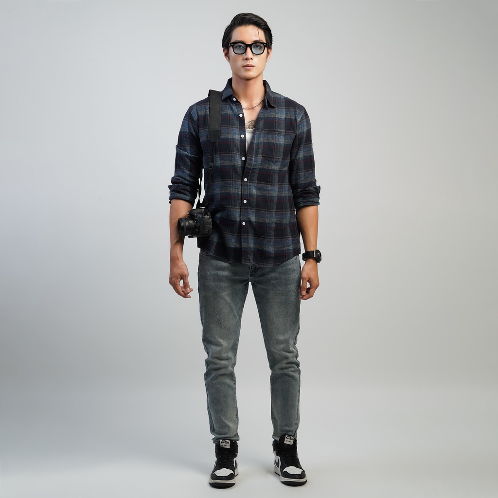 Áo sơ mi kẻ sọc caro tay dài MRC form basic, chất Flannel cao cấp, mềm mịn, tôn dáng - CUONG STORE