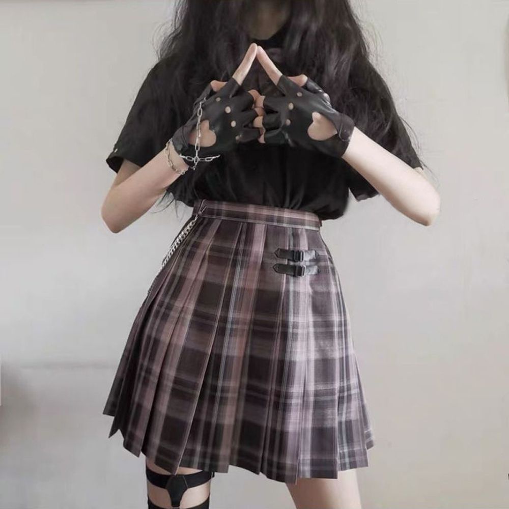 Găng tay hở ngón bằng da PU in họa tiết hoạt hình phong cách Lolita Hàn Quốc