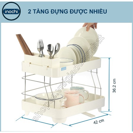 Kệ Chén Bát Nhựa Inox 2 Tầng Inochi Có Khay Thoát Nước Thông Minh Dùng Để Làm Giá Úp Chén Dĩa, Bát Đĩa Trên Chậu Rửa