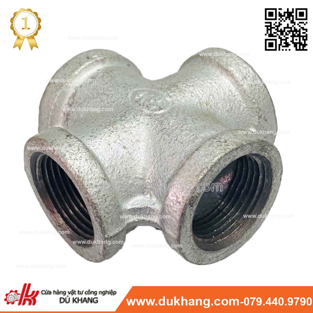 Chữ thập ren sắt kẽm - Nối 4 đầu ren trong mạ kẽm