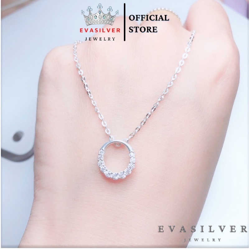 Dây chuyền bạc nữ Evasilver mặt hình tròn nạm đá, vòng cổ bạc nữ thiết kế tinh xảo chất liệu bạc thật