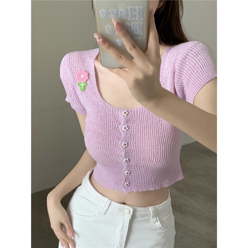 Áo Cardigan Ngắn Tay Cổ Vuông Phong Cách Hàn Quốc Thời Trang Cho Nữ