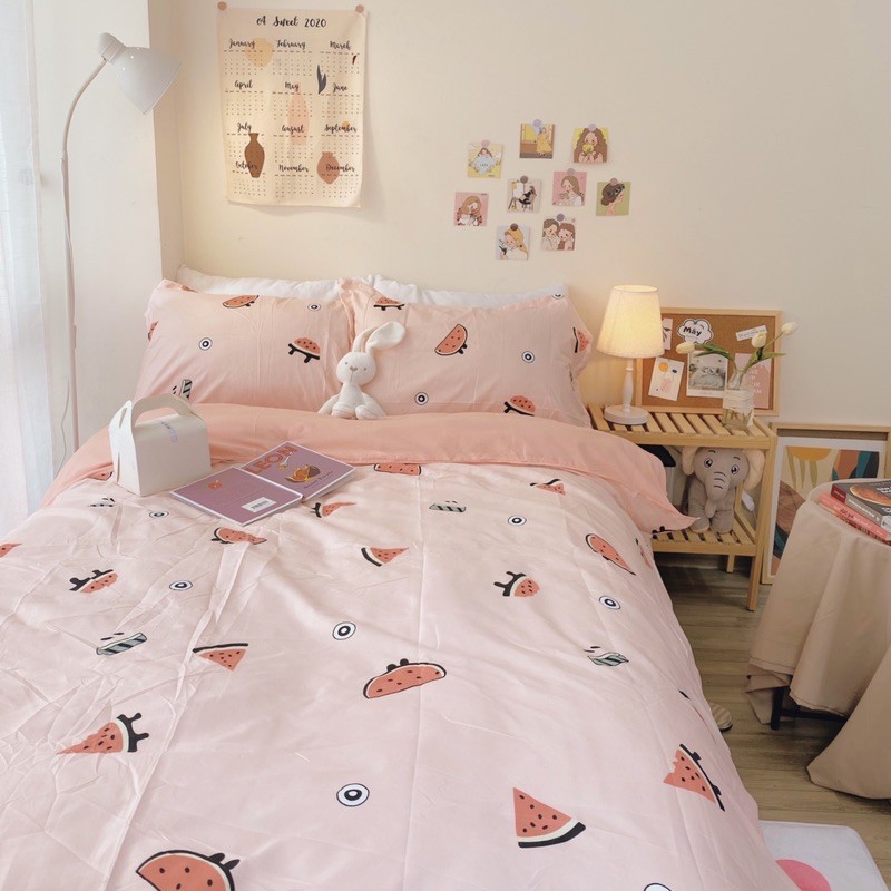 Bộ chăn ga gối Cotton Poly hoạ tiết dưa hấu MÂY BEDDING đủ kích thước nệm