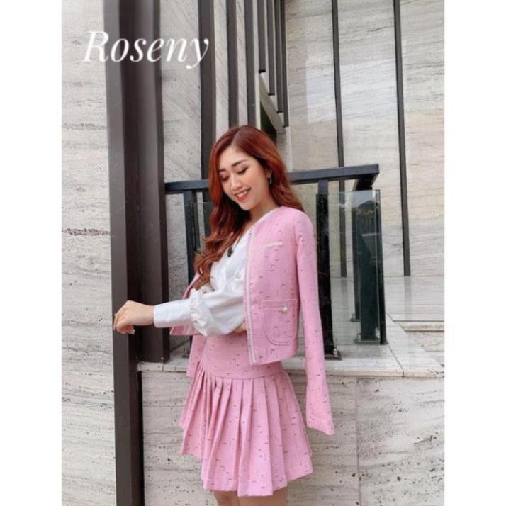 Set dạ TWEED màu hồng -hàng thiết kế cao cấp.