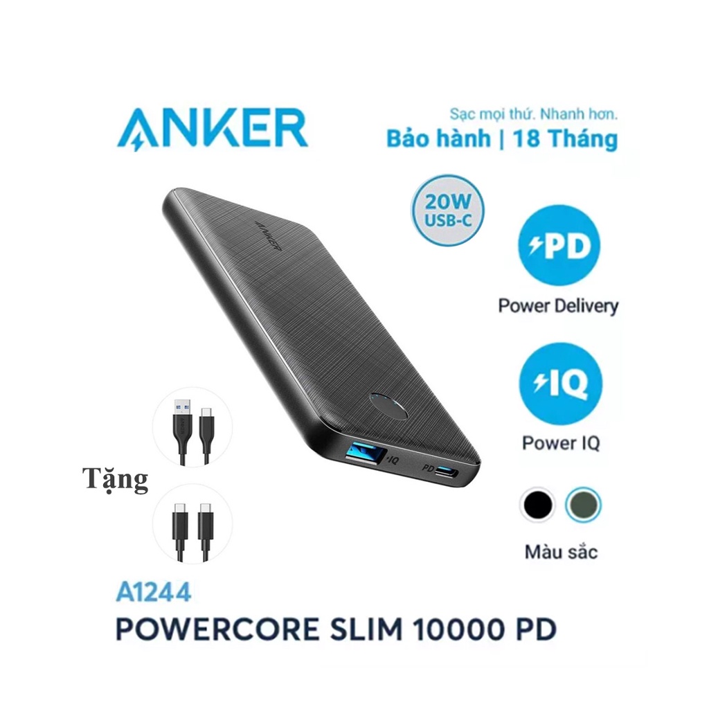 Sạc Dự Phòng Anker Sạc nhanh PD 20W A1244 10000mAh / A1287 20000mAh,2 Cổng Đầu Ra PD Max 20W USB-A Max 12W