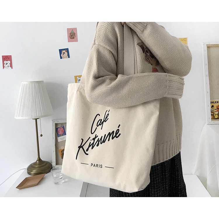 Túi tote vải Canvas phong cách đi học đi chơi hàn quốc giá rẻ in Cafe Kitsune AH1597